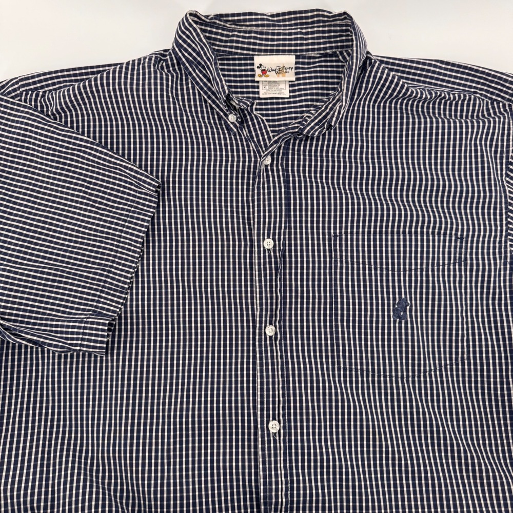 Walt Disney World Mens XL Shirt Mickey Mouse Plaid‎ Button Up Short Sleeve